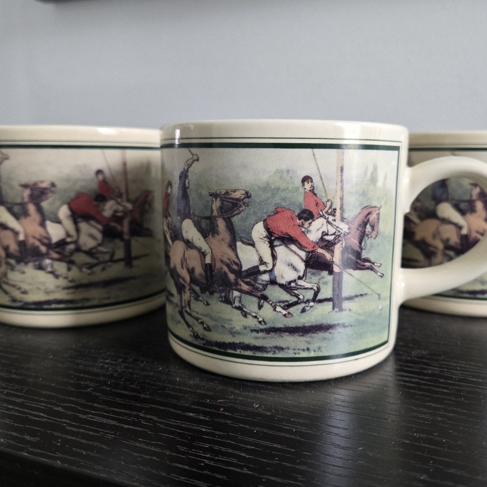 Ralph Lauren Vintage Equestrian Themed Ceramic Mug Set 4